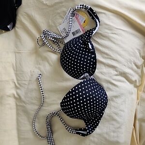 Black polka dot joe boxer bikini top sz M